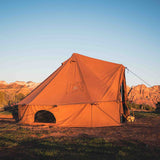 Regatta bell tent desert red set up outside in sunlight